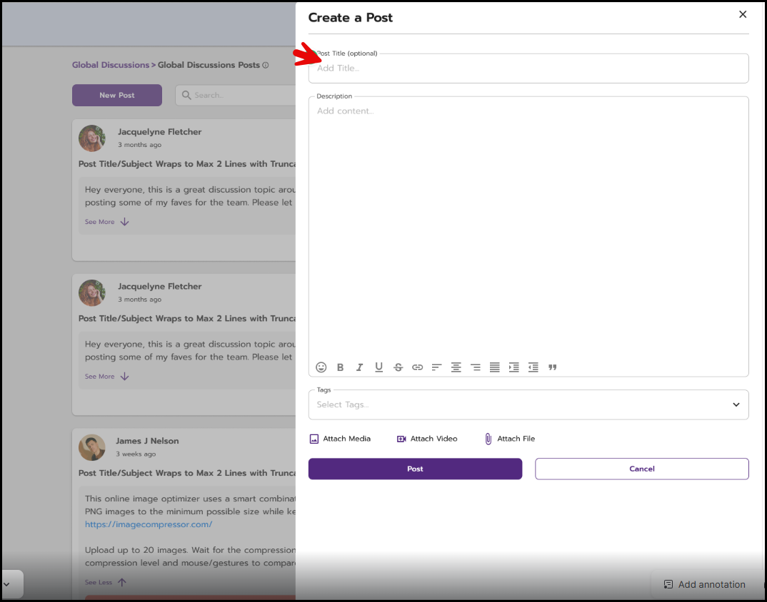Creating a discussion post